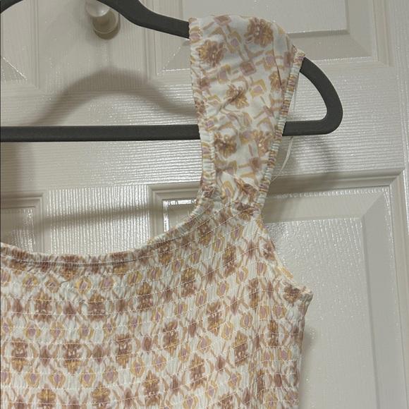 Pink Rose Sleeveless Midi Dress in Cream Lilac Tan Smocked Lightweight Spring S - Picture 12 of 16